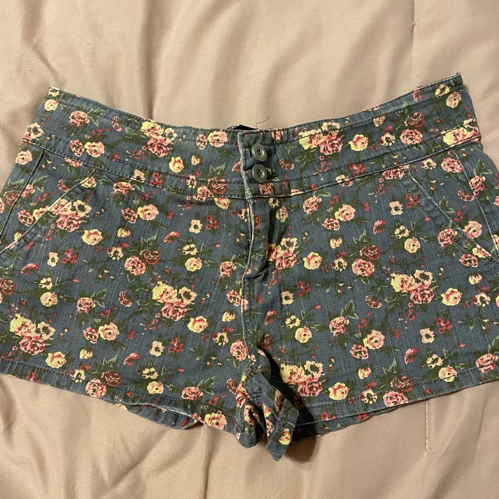 Floral denim shorts